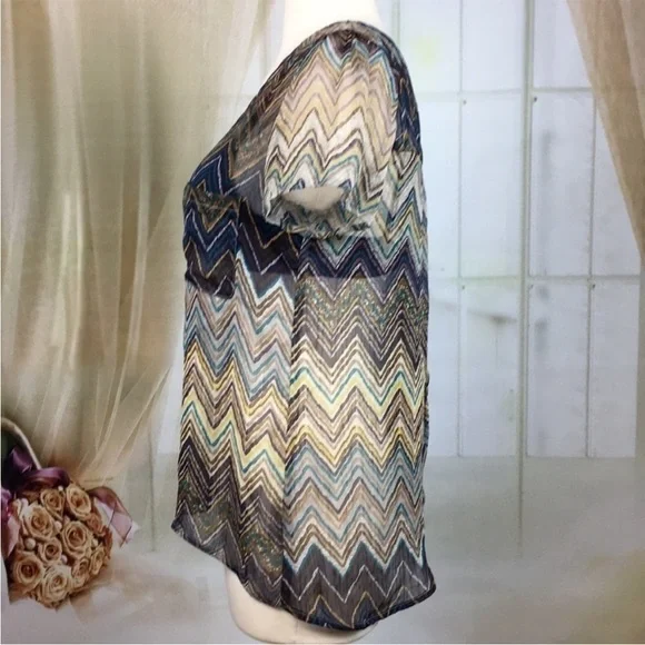 Blu Pepper Sheer Chevron Short
Sleeved Blouse M - Picture 3 of 5